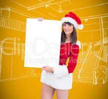 Pretty santa girl holding poster