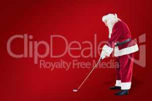 Composite image of santa claus is playing golf