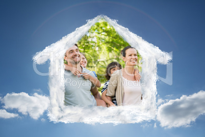 Composite image of house outline in clouds