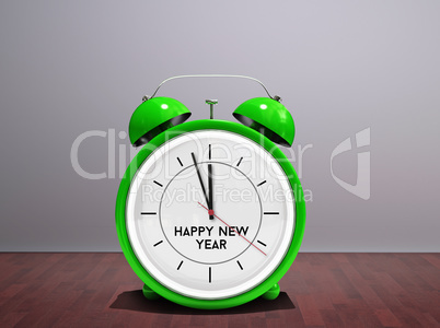 Composite image of happy new year in green alarm clock