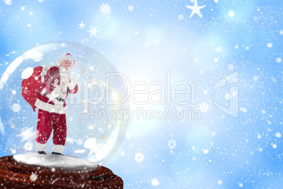 Santa asking for quiet in snow globe