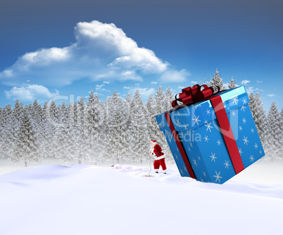 Composite image of santa delivering large gift