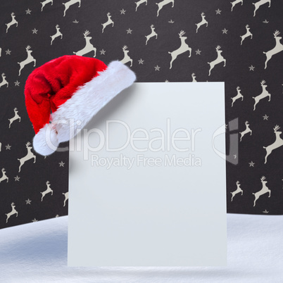 Composite image of santa hat on poster