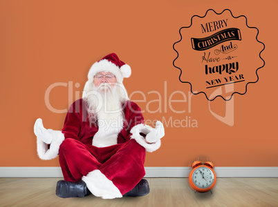 Composite image of santa claus sits and meditates