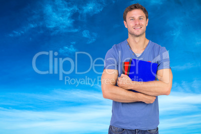 Composite image of smiling man looking at camera