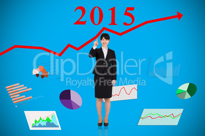 Composite image of smiling businesswoman pointing Composite image of smiling businesswoman pointing