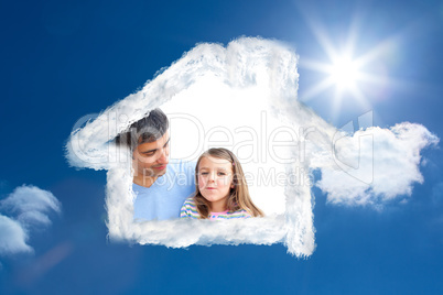 Composite image of little girl and her father having breakfast