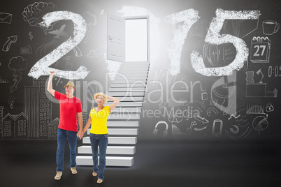 Composite image of mature couple walking and holding hands