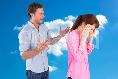 Composite image of man giving woman a headache
