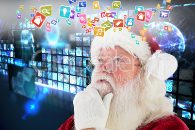 Composite image of santa is thinking about something