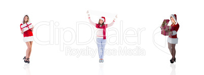 Composite image of santa girl opening gift