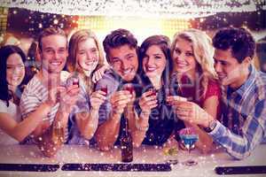 Composite image of friends with drinks