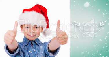 Composite image of girl with a christmas hat and the thumbs up