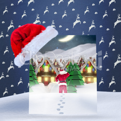 Composite image of santa delivery presents to village