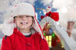 Composite image of cute boy in hat