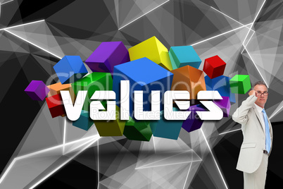 Values against abstract glowing black background