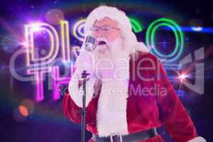 Composite image of santa claus is singing christmas songs