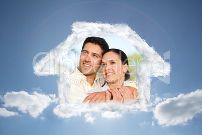 Composite image of house outline in clouds