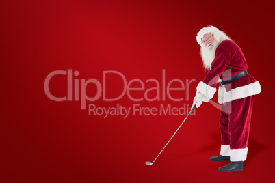 Composite image of santa claus is playing golf