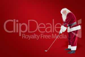 Composite image of santa claus is playing golf