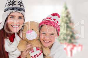 Composite image of mother and daughter with teddy