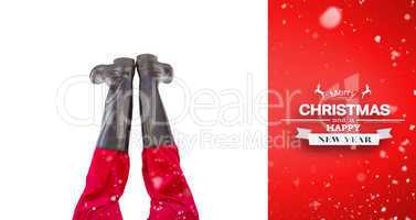 Composite image of lower half of santas legs with his black boot