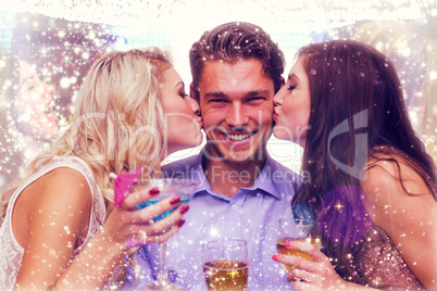 Composite image of friends toasting