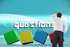 Questions against futuristic bright blue background