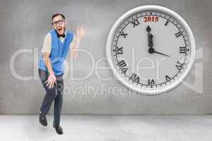 Composite image of geeky hipster dancing like a fool