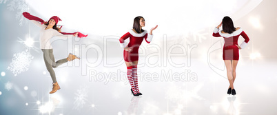 Composite image of different pretty girls in santa outfit