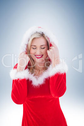 Festive blonde with hood up