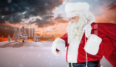 Composite image of festive santa claus checking time