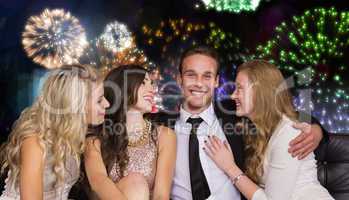 Composite image of girls flirting with young man