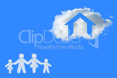 Composite image of cloud in shape of family