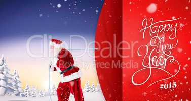 Composite image of composite image of santa claus pulling rope