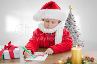 Composite image of cute boy drawing festive pictures