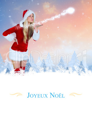 Composite image of pretty girl in santa outfit blowing