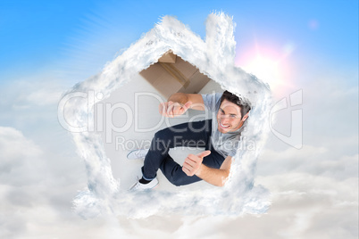 Composite image of overview of couple giving thumbs up