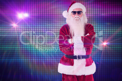 Composite image of santa claus wears black sunglasses