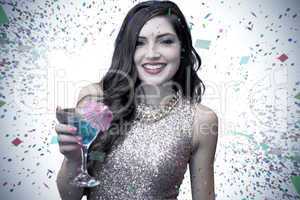 Composite image of brunette with cocktail