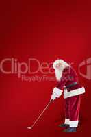 Composite image of santa claus is playing golf