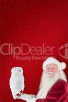 Composite image of father christmas holds an owl