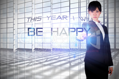 Composite image of focused businesswoman pointing Composite image of focused businesswoman pointing