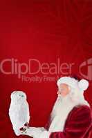 Composite image of father christmas holds an owl