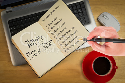 Composite image of businesswomans hand writing with fountain pen