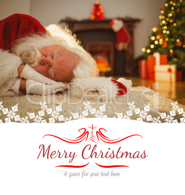 Composite image of santa claus resting on the rug