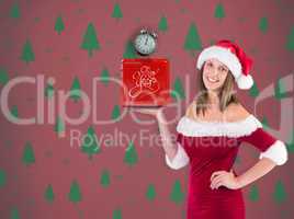 Composite image of pretty santa girl smiling at camera and prese