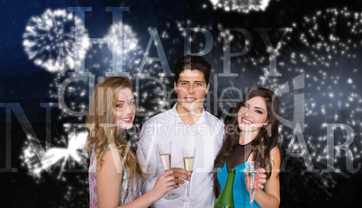 Composite image of friends drinking champagne