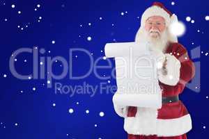 Composite image of father christmas holds a list