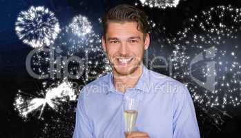 Composite image of man toasting with champagne